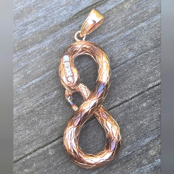 White Topaz Natural Sterling & 18kRosegold Snake Pendant